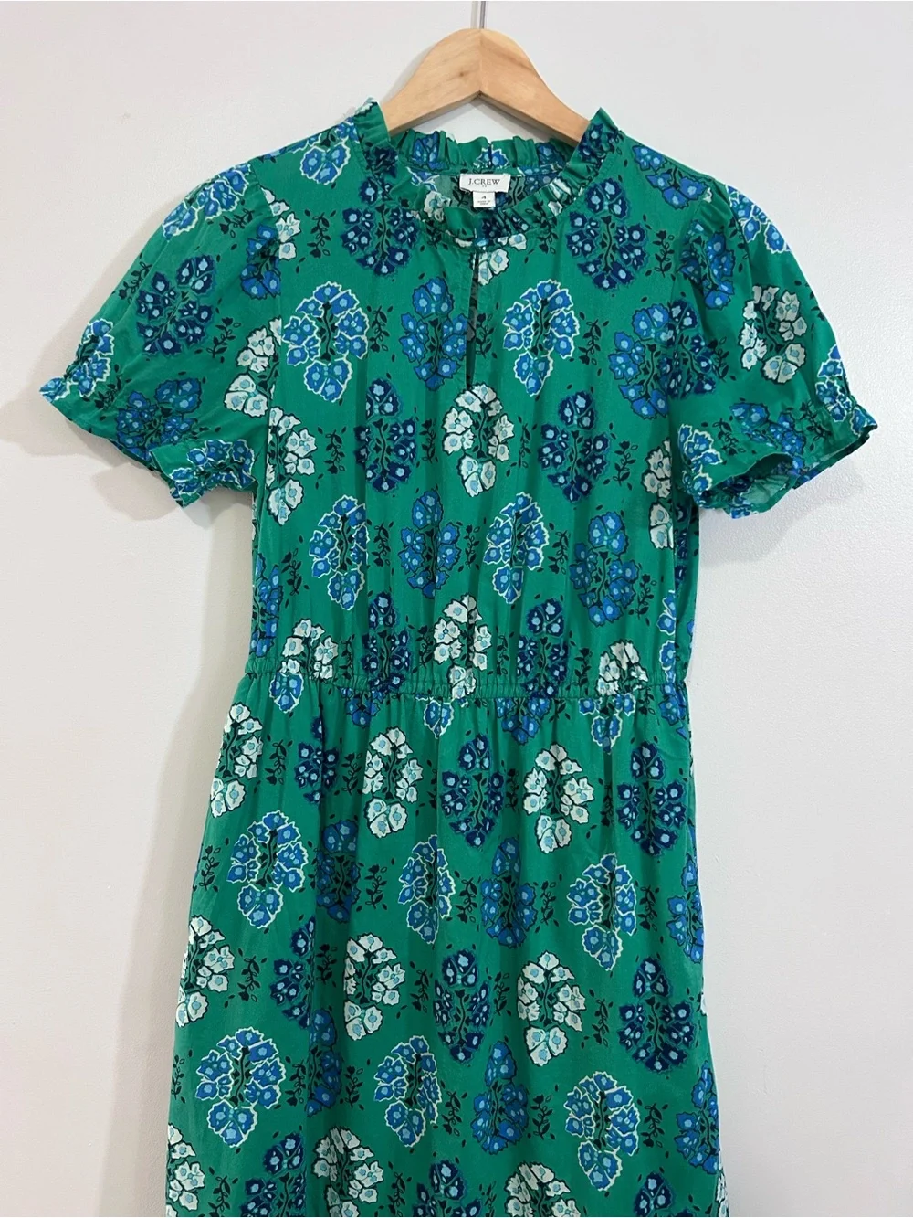 J. Crew Green Floral Short-Sleeve Midi Dress 4 - Picture 4 of 16